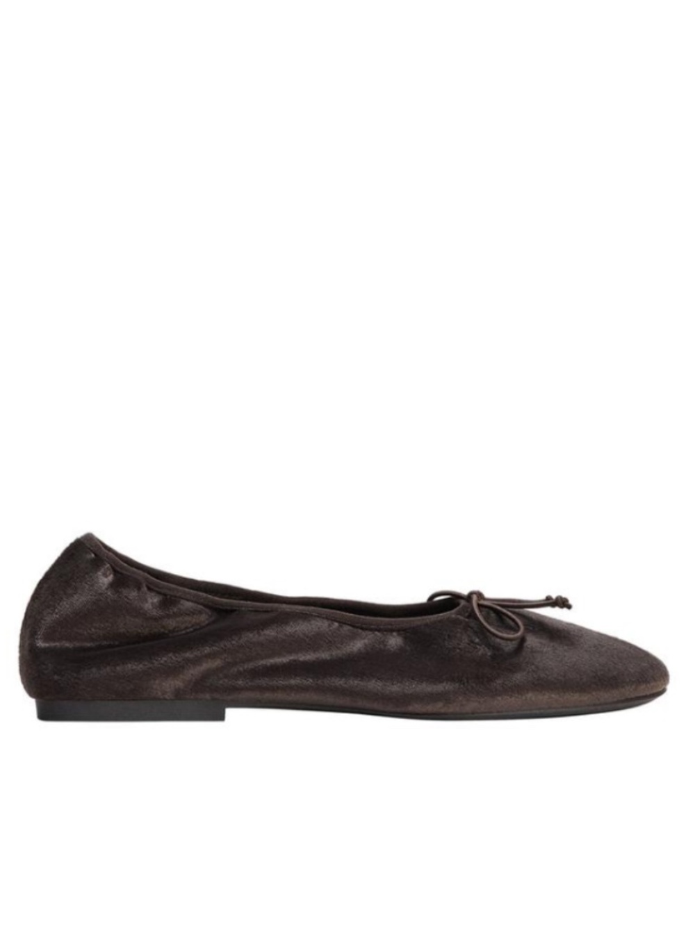 NWT Zara Velvet Effect Ballet Flats with Bow in Charcoal Brown, Women's 38 (7.5)